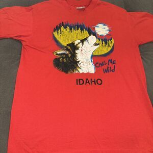 Vintage 80s Idaho T-shirt Size Large Wolf America Call Me Wild Sing Stitch